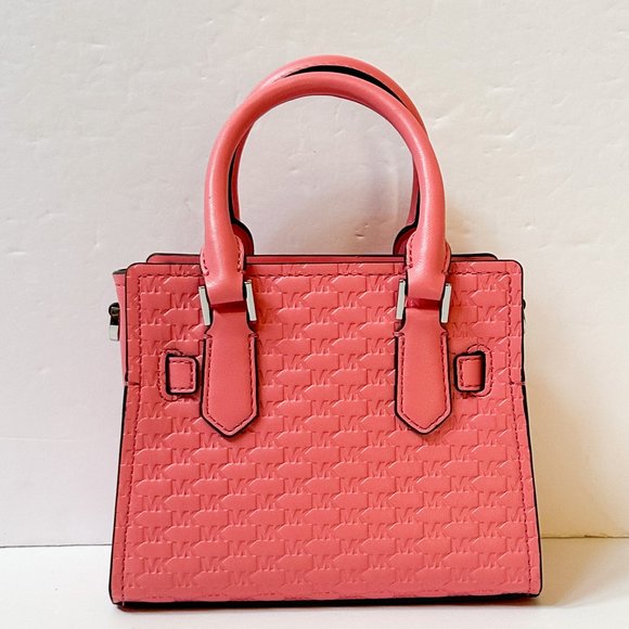 Michael Kors Hamilton MINI Satchel Shoulder Crossbody Bag Embossed MK Tea Rose - Picture 3 of 13